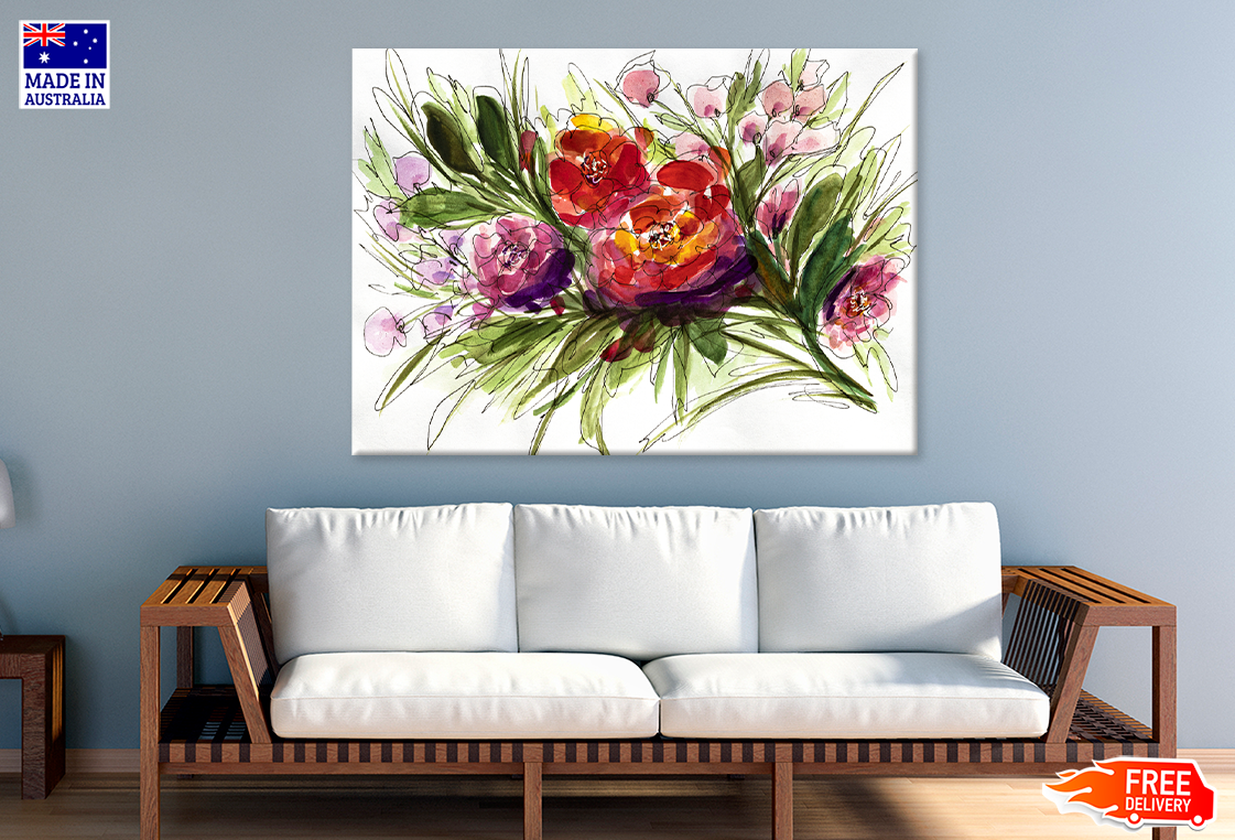 Colorful Flowers & Leaves View Print 100% Australian Made