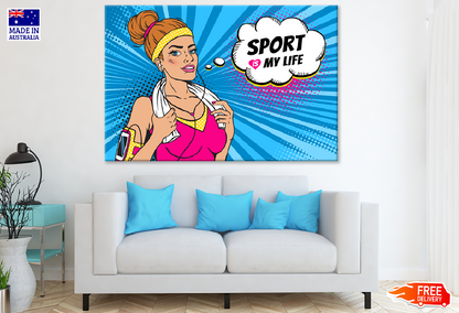 Sport is My Life Speech Bubble & Sport Girl Illustration Print 100% Australian Made