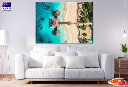 Beach Huts On Sea & Resort Aerial View Print 100% Australian Made