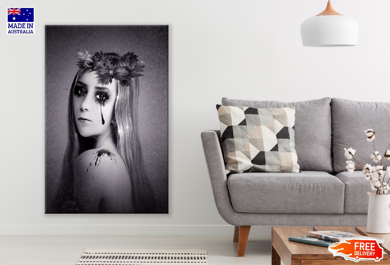 Makeup Girl with Headdress B&W Photograph Print 100% Australian Made