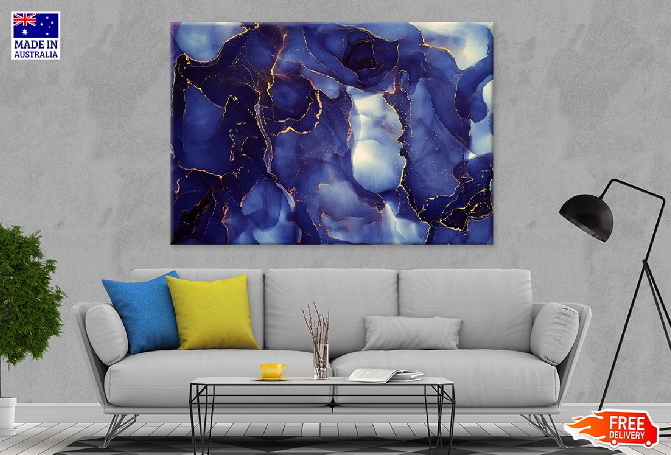 Blue Black & Gold Abstract Design Print 100% Australian Made