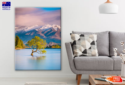 Tree in a Lake with Mountain Scenery Photograph Print 100% Australian Made