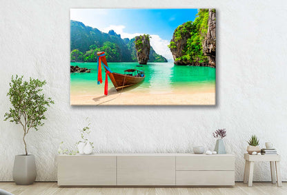 Bella Home Wooden Boat & Sand Beach Island Print Canvas Ready to hang