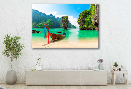 Bella Home Wooden Boat & Sand Beach Island Print Canvas Ready to hang