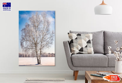 Snow Covered Tree on Field View Photograph Print 100% Australian Made