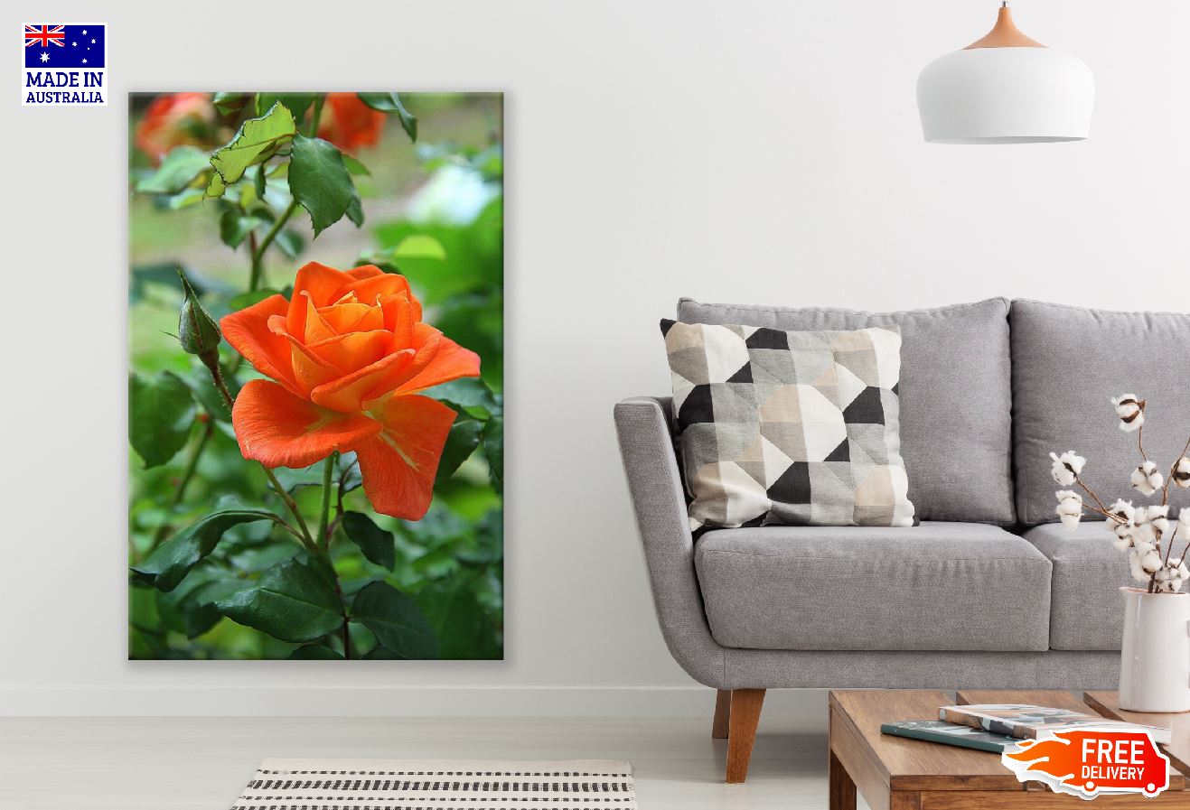Orange Rose Plant Closeup Photograph Print 100% Australian Made