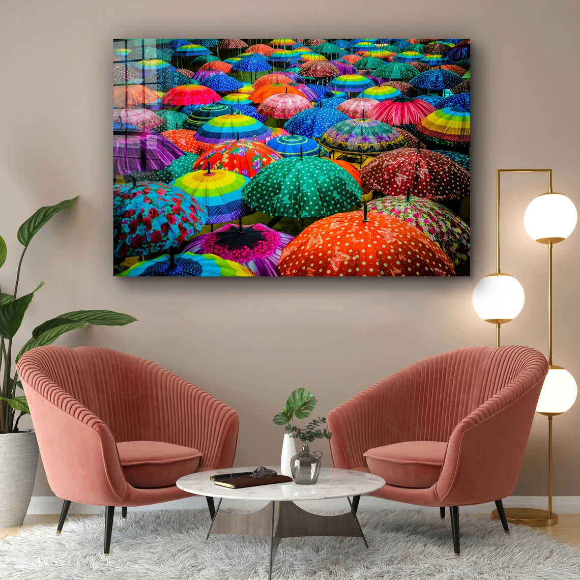 Colorful Umbrellas Print Tempered Glass Wall Art 100% Made in Australia Ready to Hang