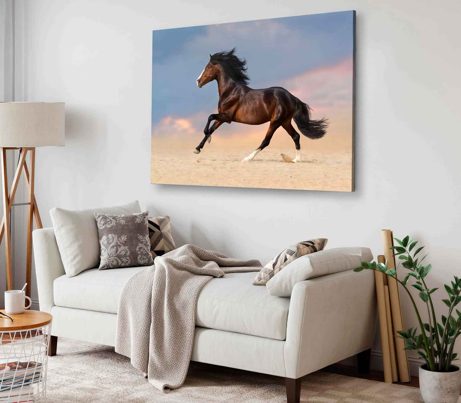 Bella Home Running Horse on Desert With Dust Print Canvas Ready to hang