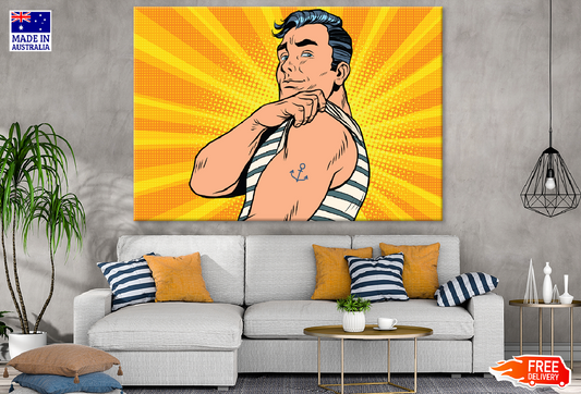 Man Showing Anchor Tattoo on Arm Illustration Print 100% Australian Made
