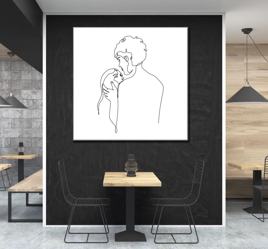 Square Canvas Couple Kissing Line Art High Quality Print 100% Australian Made