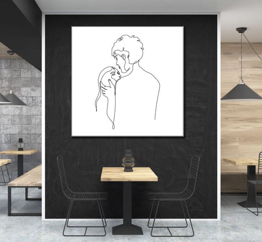 Square Canvas Couple Kissing Line Art High Quality Print 100% Australian Made