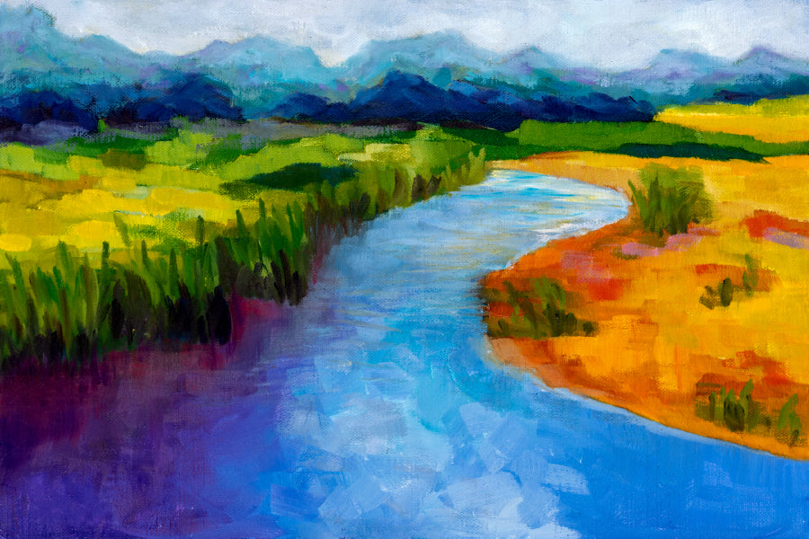 River Landscape Fields Painting Print 100% Australian Made