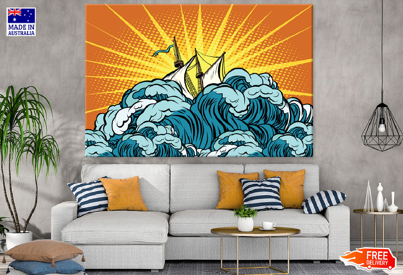 Ship On Sea Illustration Print 100% Australian Made