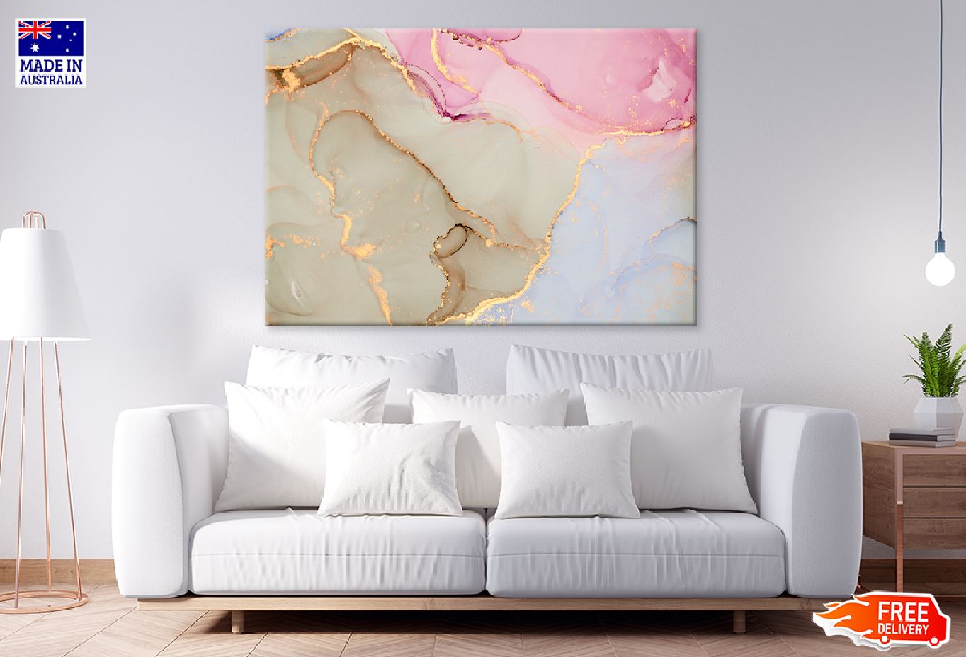 Brown Pink & Blue Gold Abstract Design Print 100% Australian Made