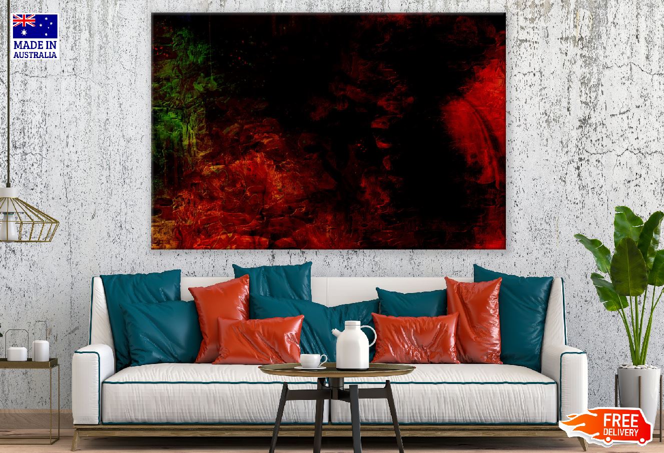 Black Red & Green Abstract Design Print 100% Australian Made