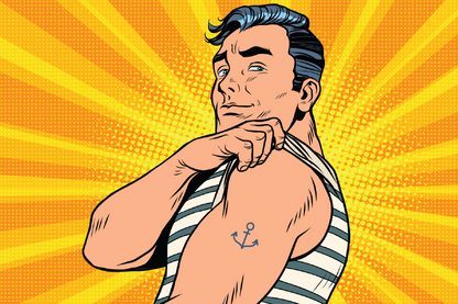 Man Showing Anchor Tattoo on Arm Illustration Print 100% Australian Made