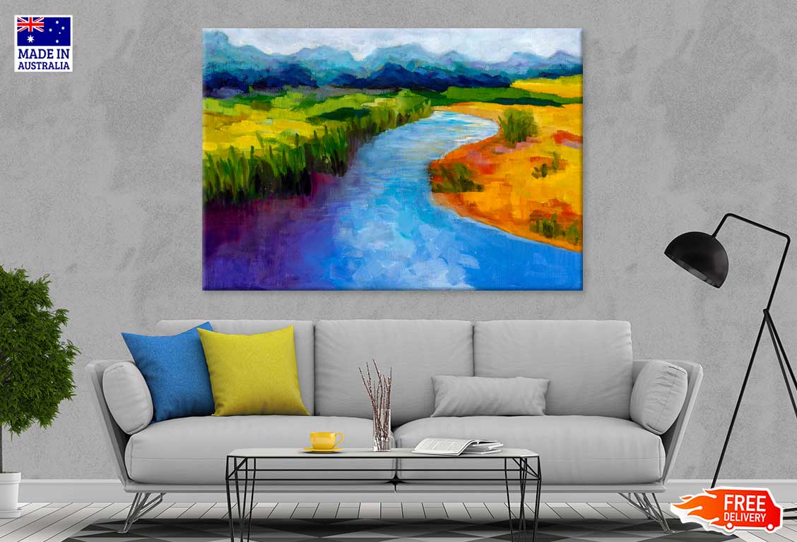 River Landscape Fields Painting Print 100% Australian Made