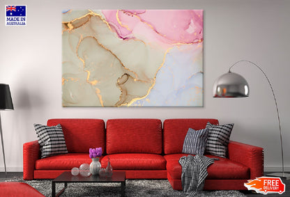 Brown Pink & Blue Gold Abstract Design Print 100% Australian Made