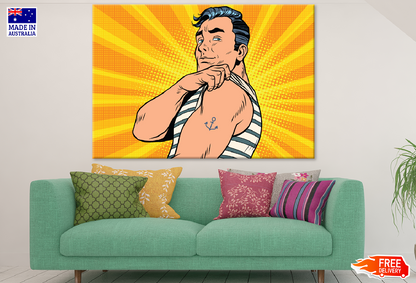 Man Showing Anchor Tattoo on Arm Illustration Print 100% Australian Made
