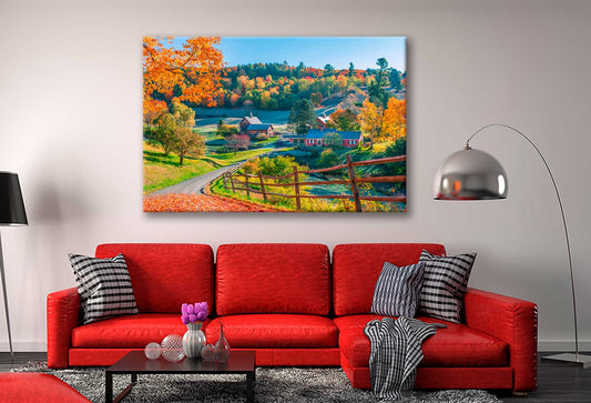 Bella Home Early Autumn Foliage Scene of Houses Print Canvas Ready to hang