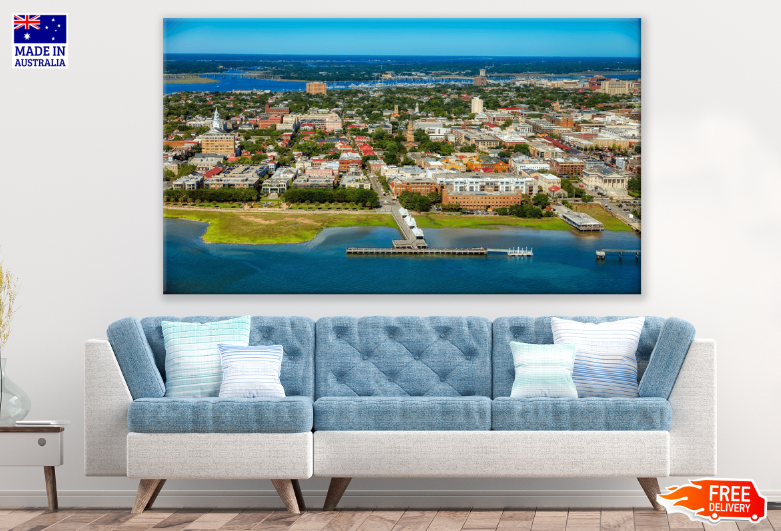City & Sea Aerial View Print 100% Australian Made