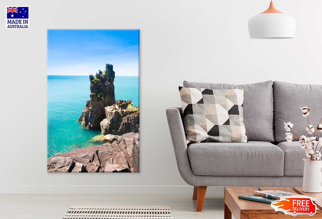 Sea Rocks in Island with Blue Sky View Print 100% Australian Made