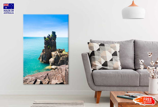 Sea Rocks in Island with Blue Sky View Print 100% Australian Made