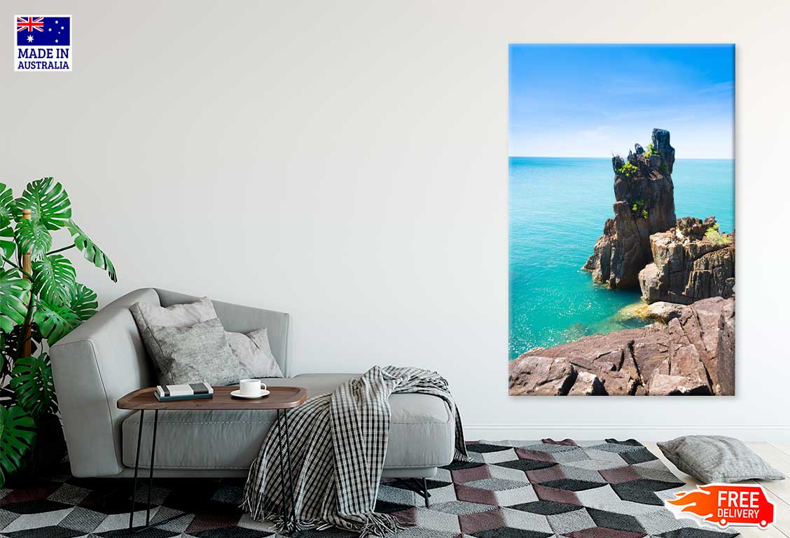 Sea Rocks in Island with Blue Sky View Print 100% Australian Made