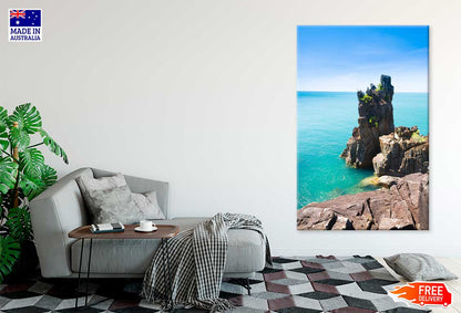 Sea Rocks in Island with Blue Sky View Print 100% Australian Made
