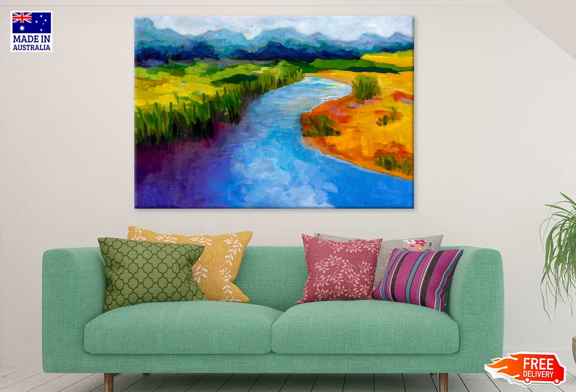 River Landscape Fields Painting Print 100% Australian Made