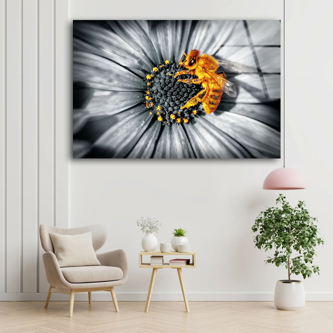 Bee on B&W Sunflower Acrylic Glass Print Tempered Glass Wall Art 100% Made in Australia Ready to Hang