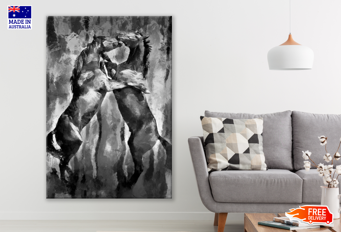 Abstract B&W Horses Painting Print 100% Australian Made