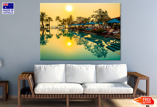 Swimming Pool & Sea Sunset View Print 100% Australian Made