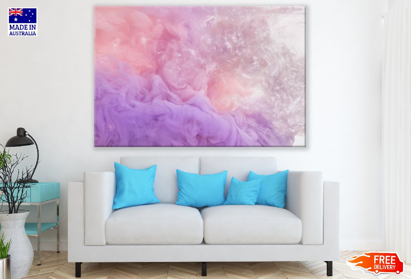 Pink & Grey Smoke Abstract Design Print 100% Australian Made