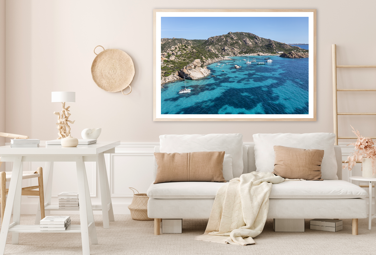 Boats On Sea & Mountain View Photograph Home Decor Premium Quality Poster Print Choose Your Sizes
