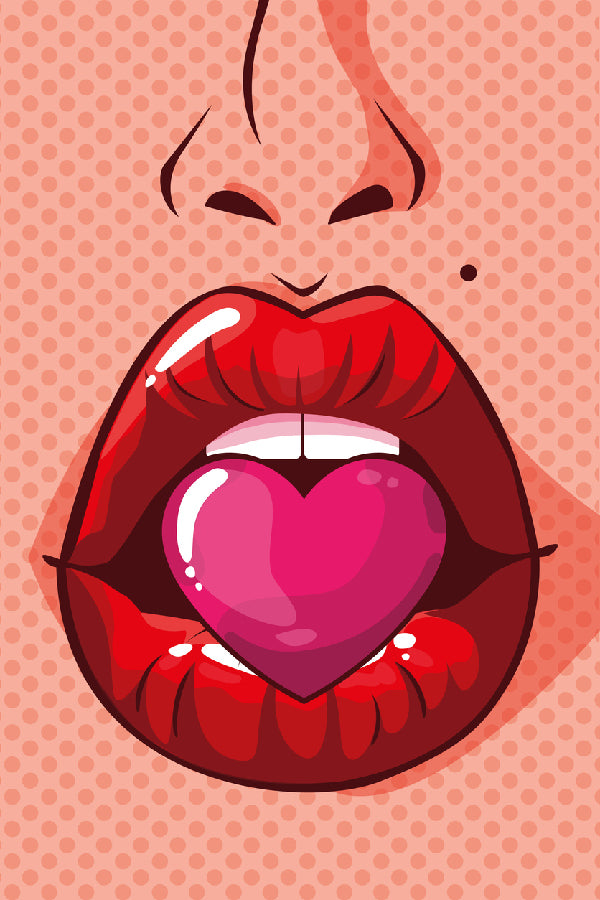 Girl Biting a Heart Shape Illustration Print 100% Australian Made