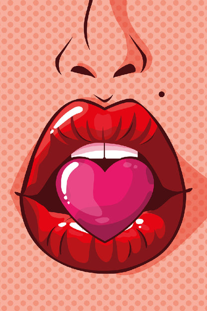 Girl Biting a Heart Shape Illustration Print 100% Australian Made