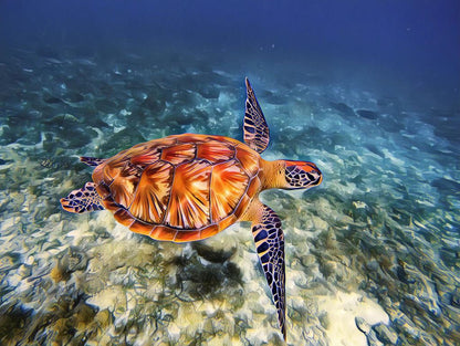 Sea Turtle Underwater Painting Home Decor Premium Quality Poster Print Choose Your Sizes
