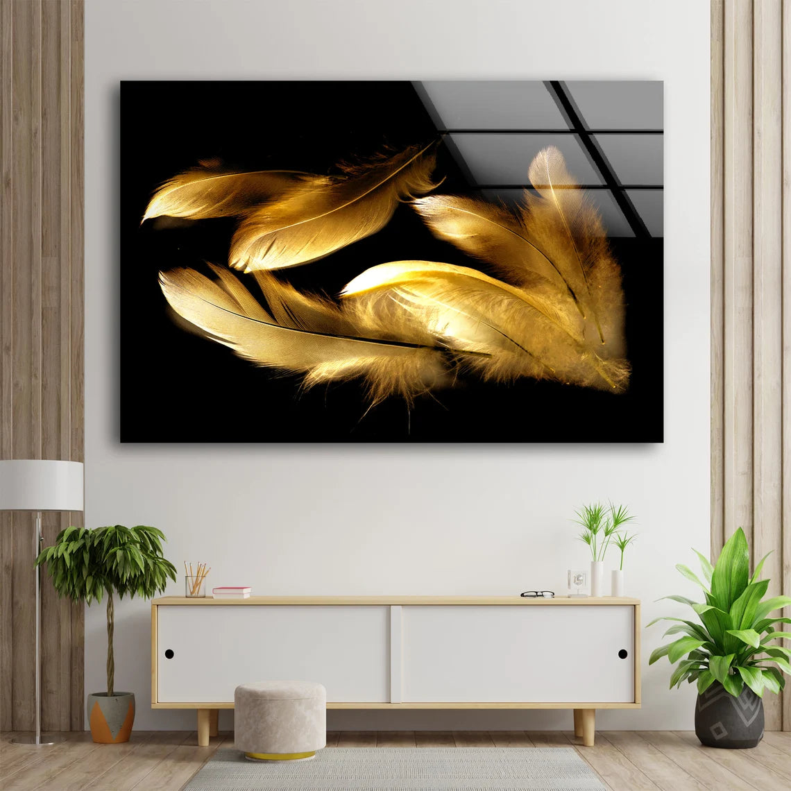 Gold Feathers Photograph Acrylic Glass Print Tempered Glass Wall Art 100% Made in Australia Ready to Hang