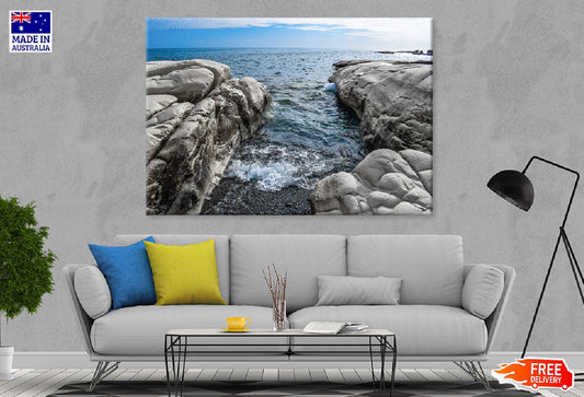 Rocks on Seashore with Sky View Photograph Print 100% Australian Made