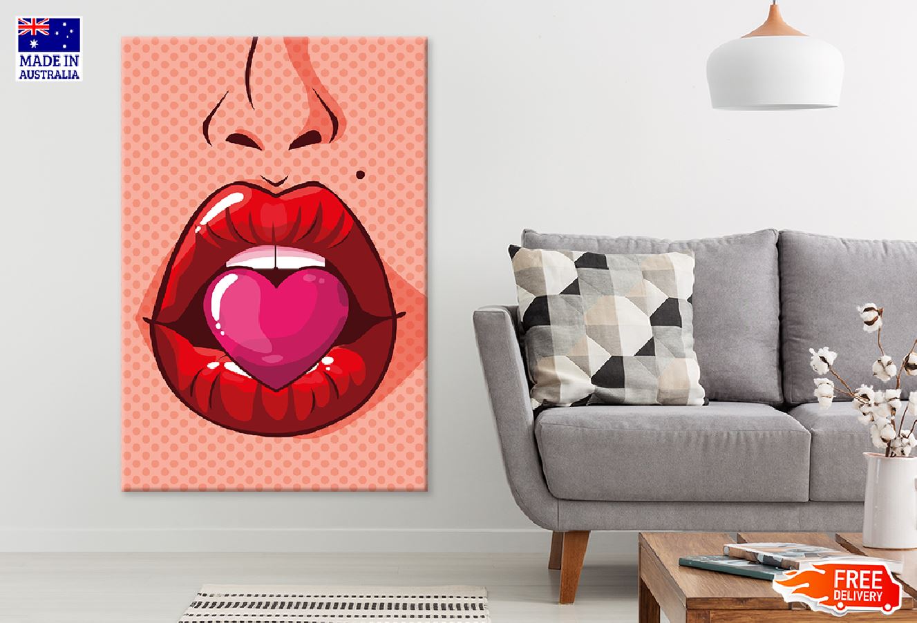 Girl Biting a Heart Shape Illustration Print 100% Australian Made
