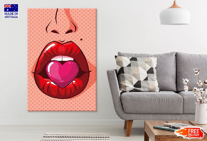 Girl Biting a Heart Shape Illustration Print 100% Australian Made