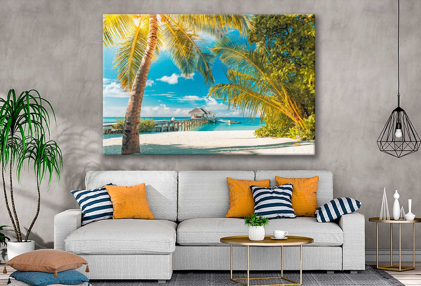 Bella Home Palms Seashore With Sunrise Print Canvas Ready to hang