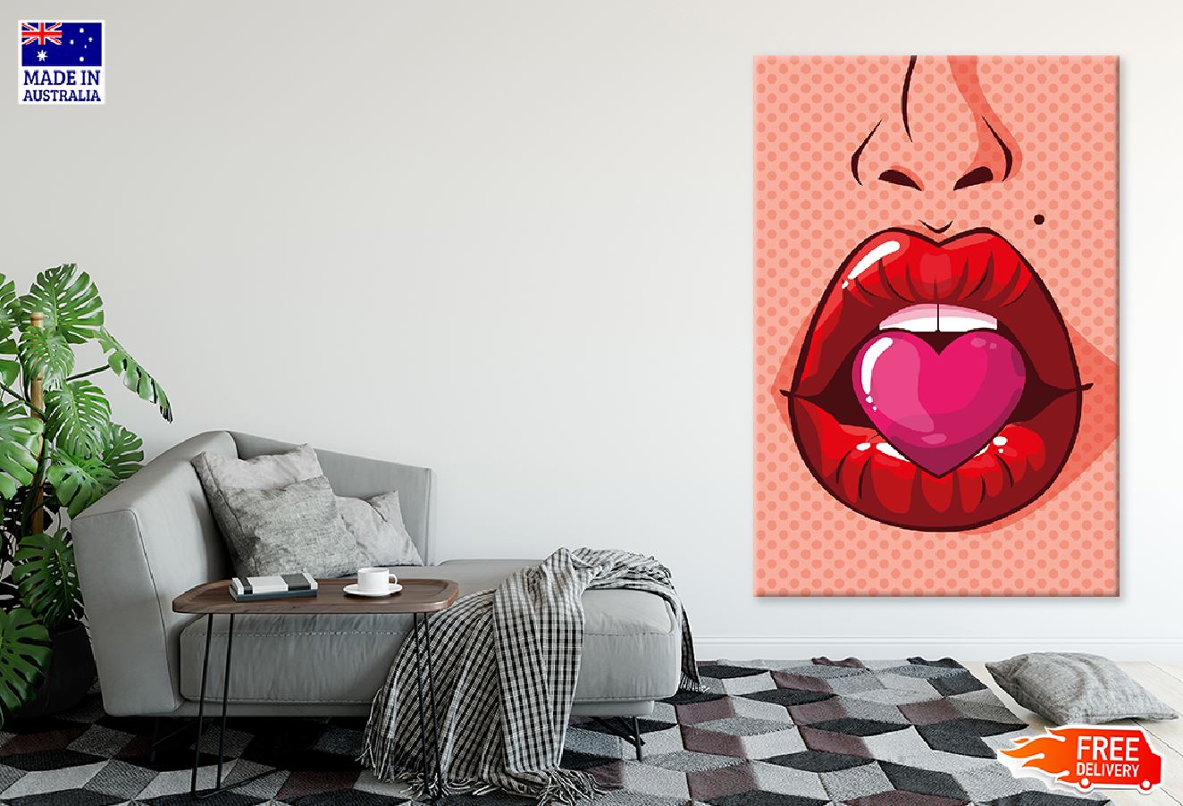 Girl Biting a Heart Shape Illustration Print 100% Australian Made