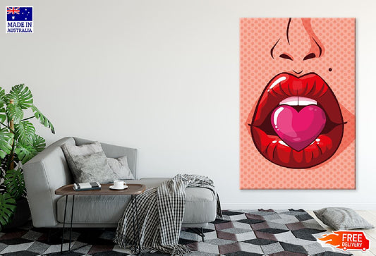 Girl Biting a Heart Shape Illustration Print 100% Australian Made