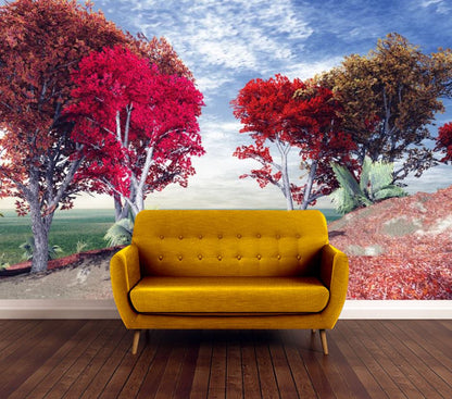 Wallpaper Murals Peel and Stick Removable Colorful Trees in Forest High Quality