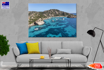 Boats On Sea & Mountain View Photograph Print 100% Australian Made