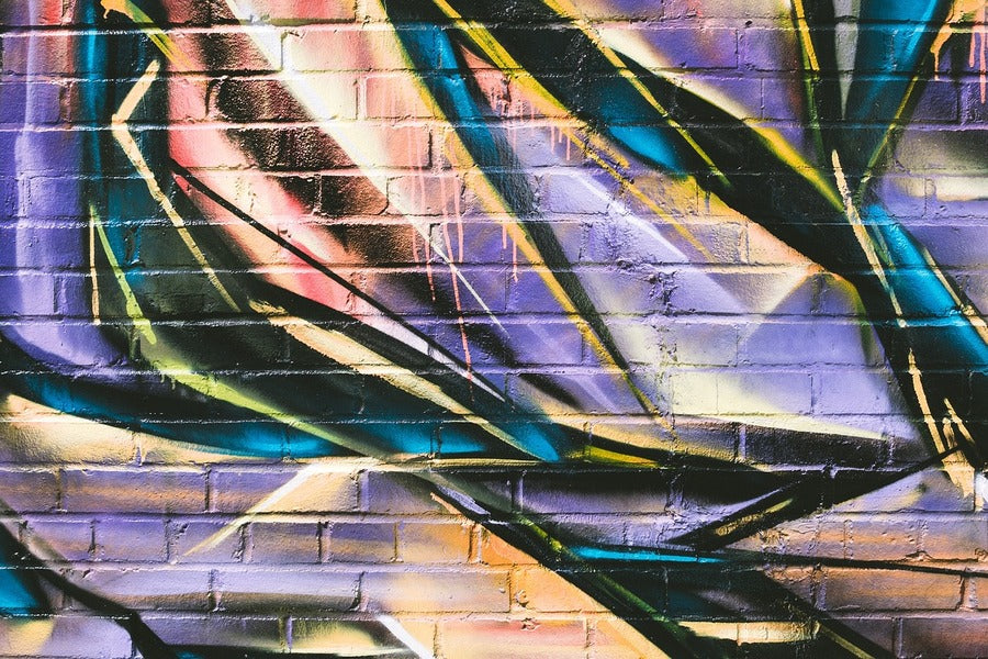 Black Yellow & Purple Paint Abstract Design Print 100% Australian Made