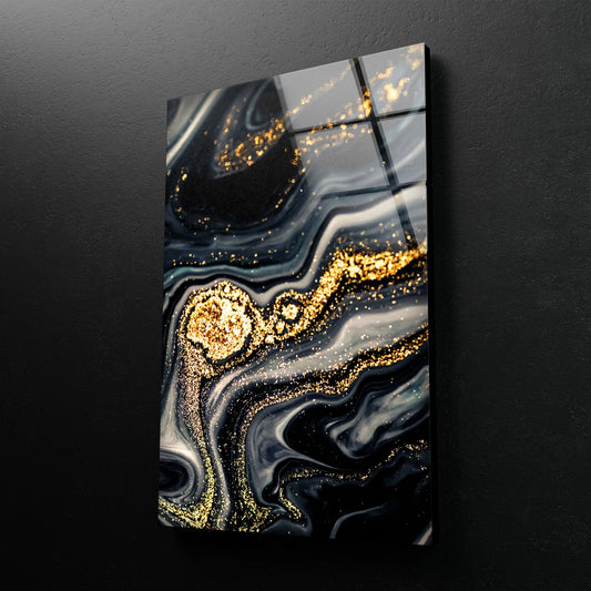 Black Gold Abstract Marble Design Acrylic Glass Print Tempered Glass Wall Art 100% Made in Australia Ready to Hang