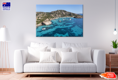 Boats On Sea & Mountain View Photograph Print 100% Australian Made